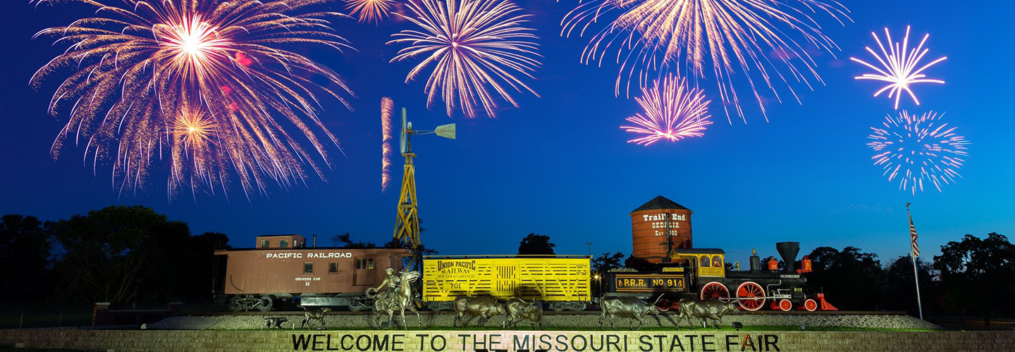 Trails End Monument with Fireworks going off above it